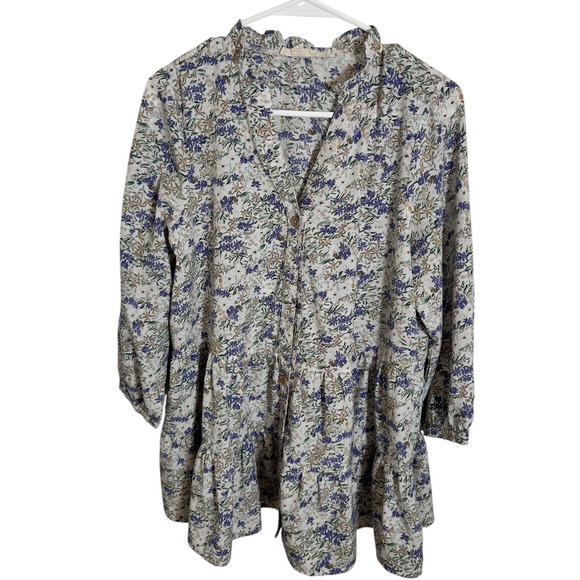 Entro Floral Print Ruffle Neck Button Front Top Size S - Picture 5 of 5